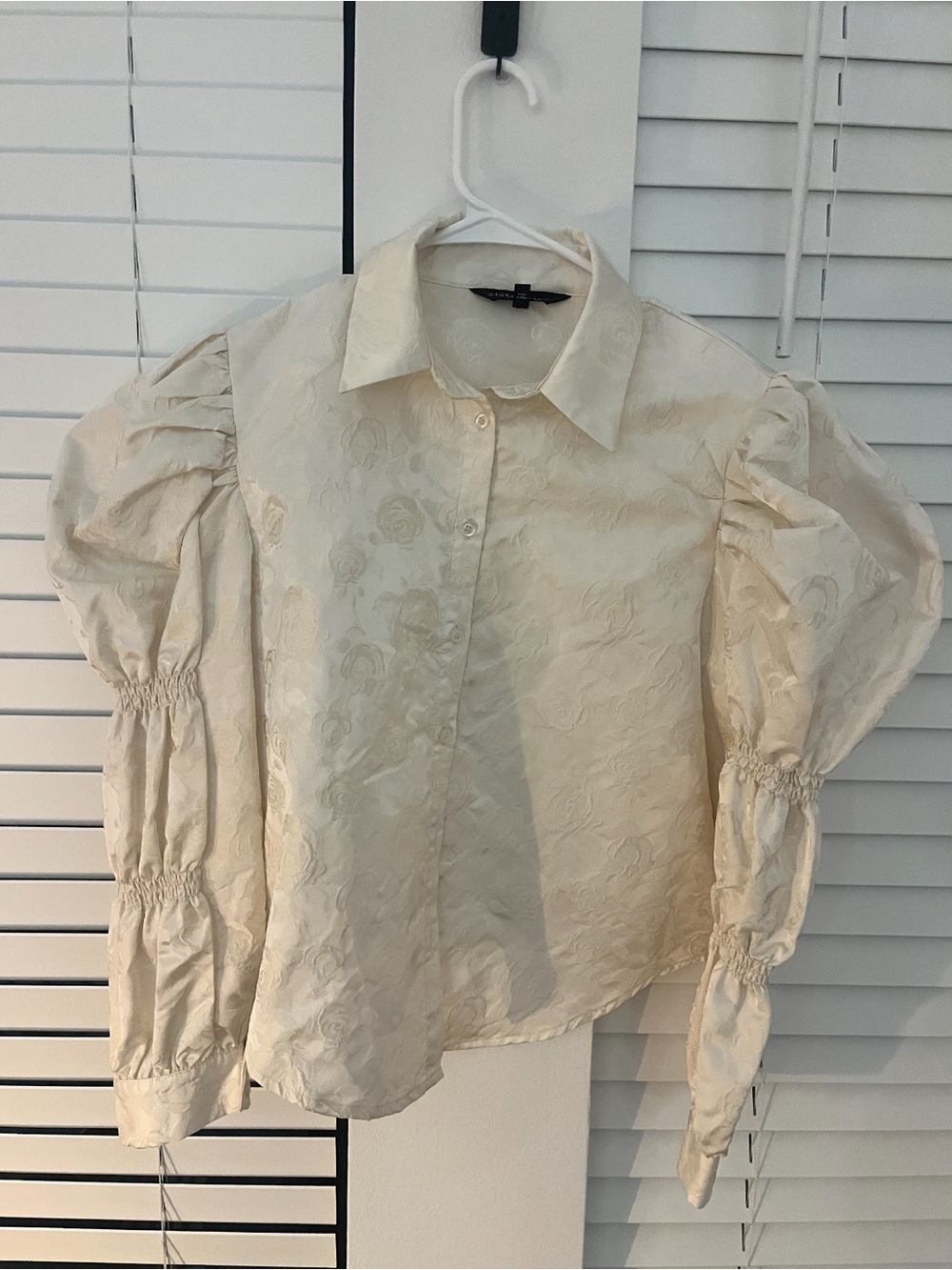 Sister Jane Cream Jacquard Puff-Sleeve Button Down Shirt